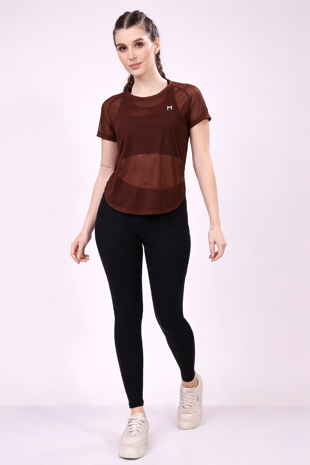 Brown Full Mesh Tee – Flexible Fit, Breathable Mesh, Stylish Comfort