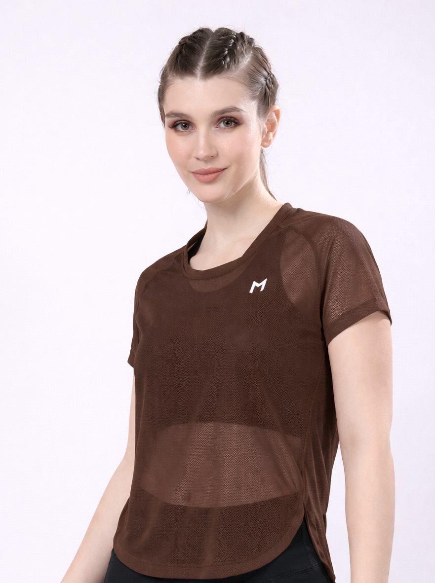 Brown Full Mesh Tee – Flexible Fit, Breathable Mesh, Stylish Comfort