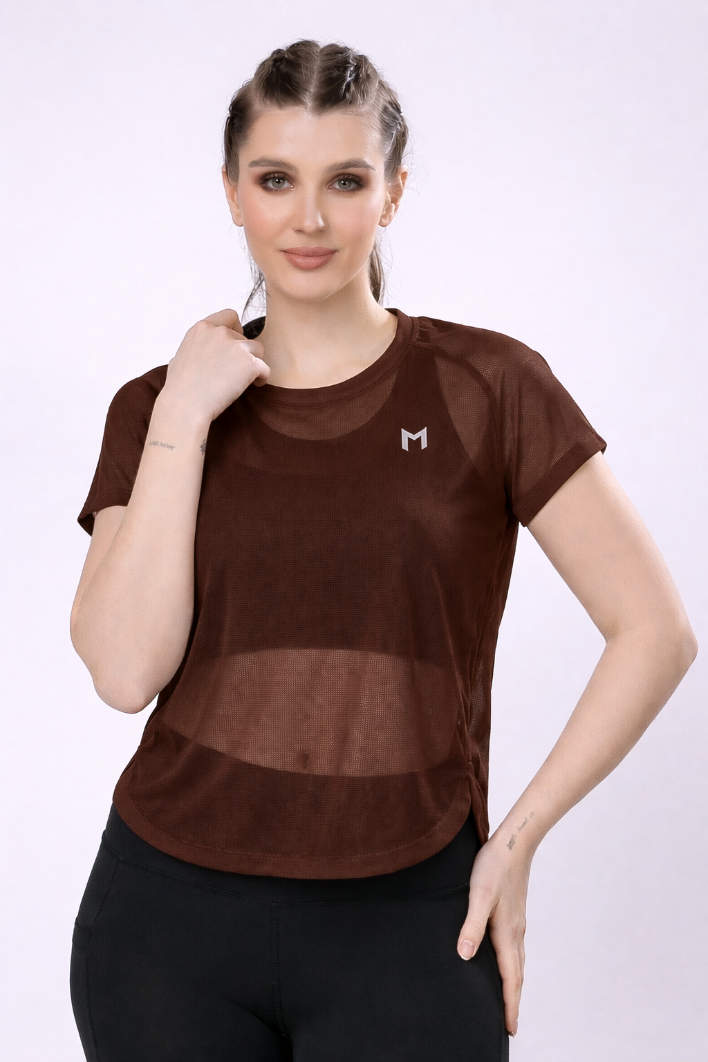 Brown Full Mesh Tee – Flexible Fit, Breathable Mesh, Stylish Comfort