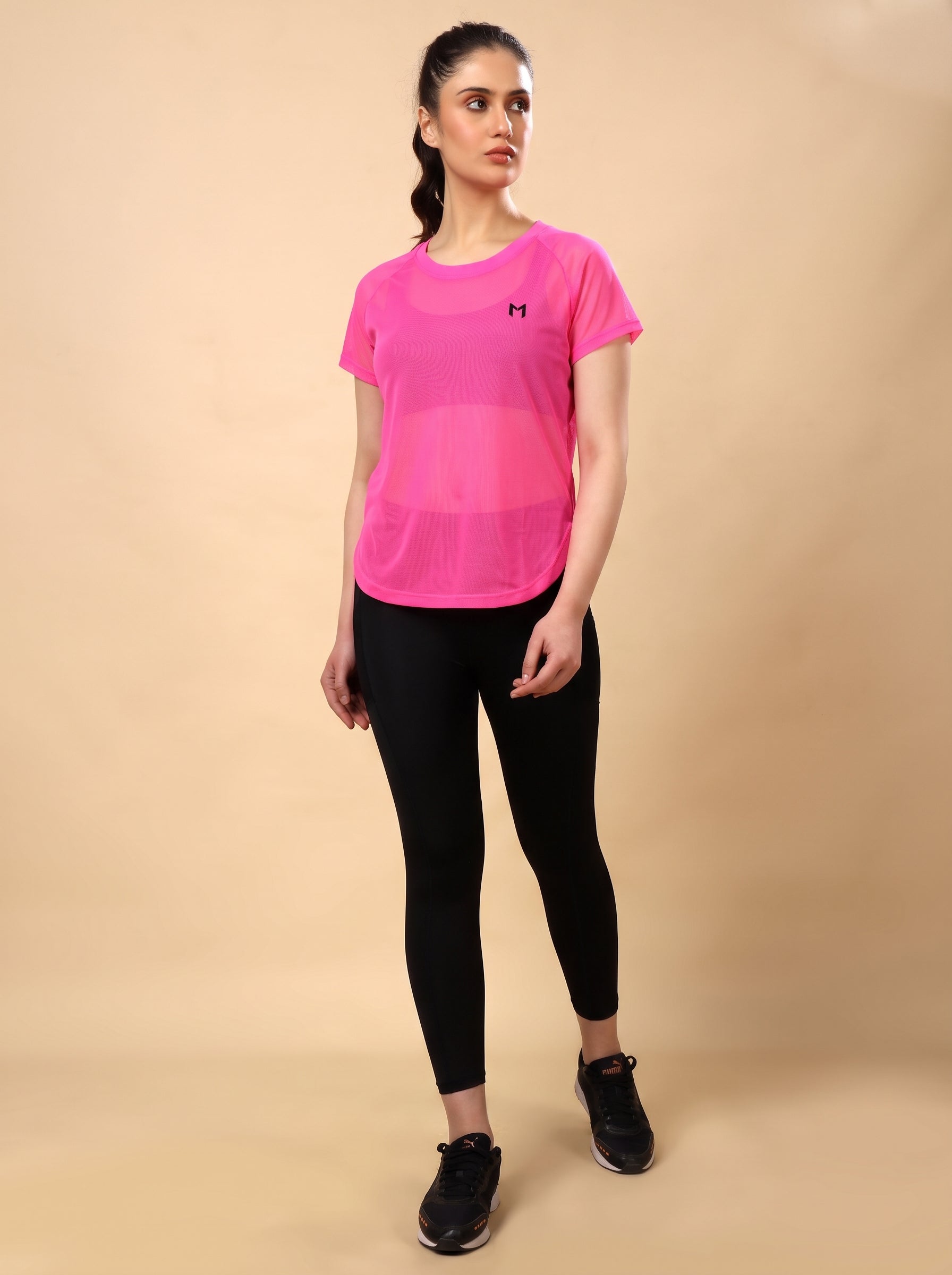 Hot Pink colour mesh tee – Flexible Fit, Breathable Mesh, Stylish Comfort