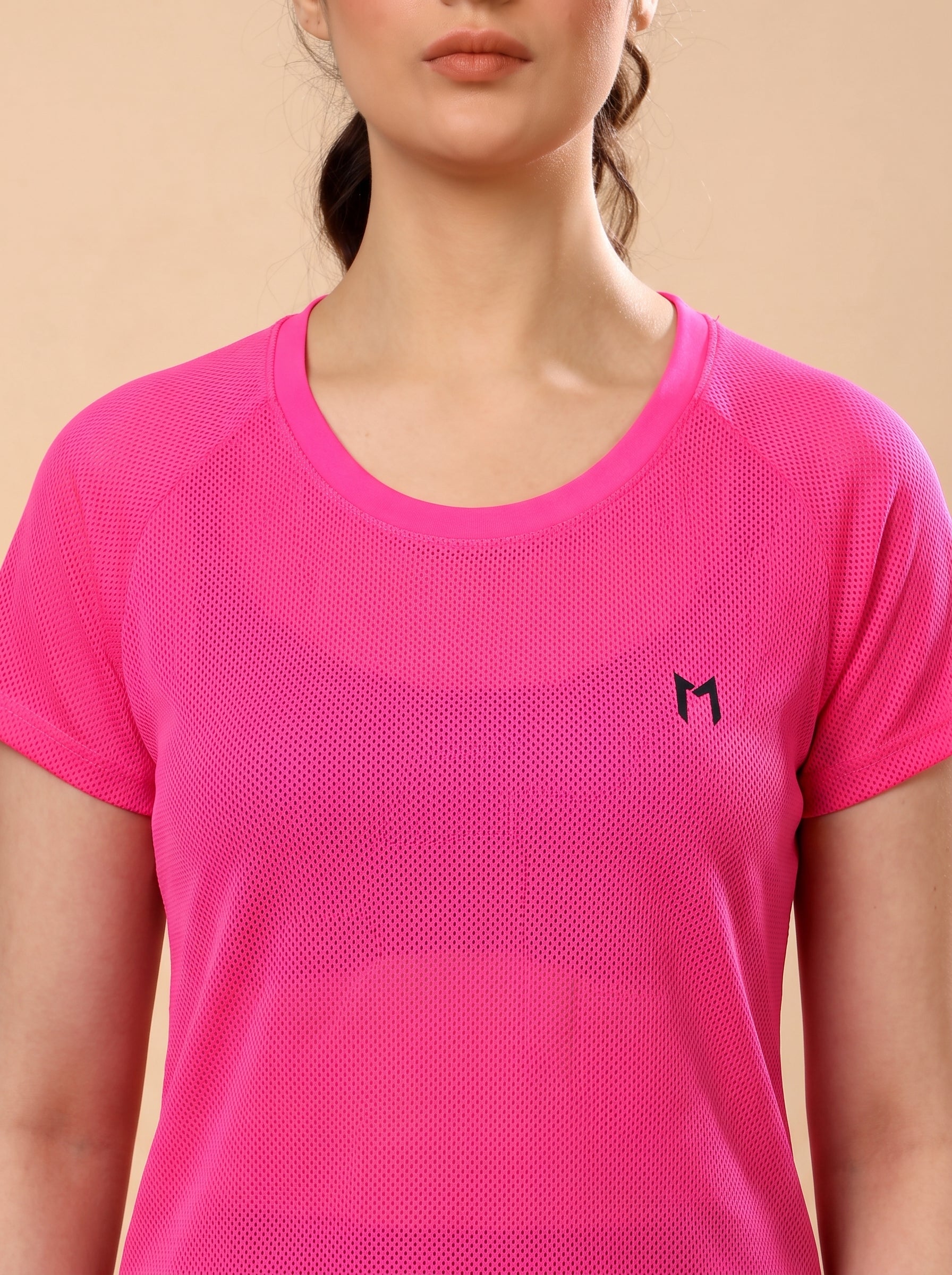 Hot Pink colour mesh tee – Flexible Fit, Breathable Mesh, Stylish Comfort