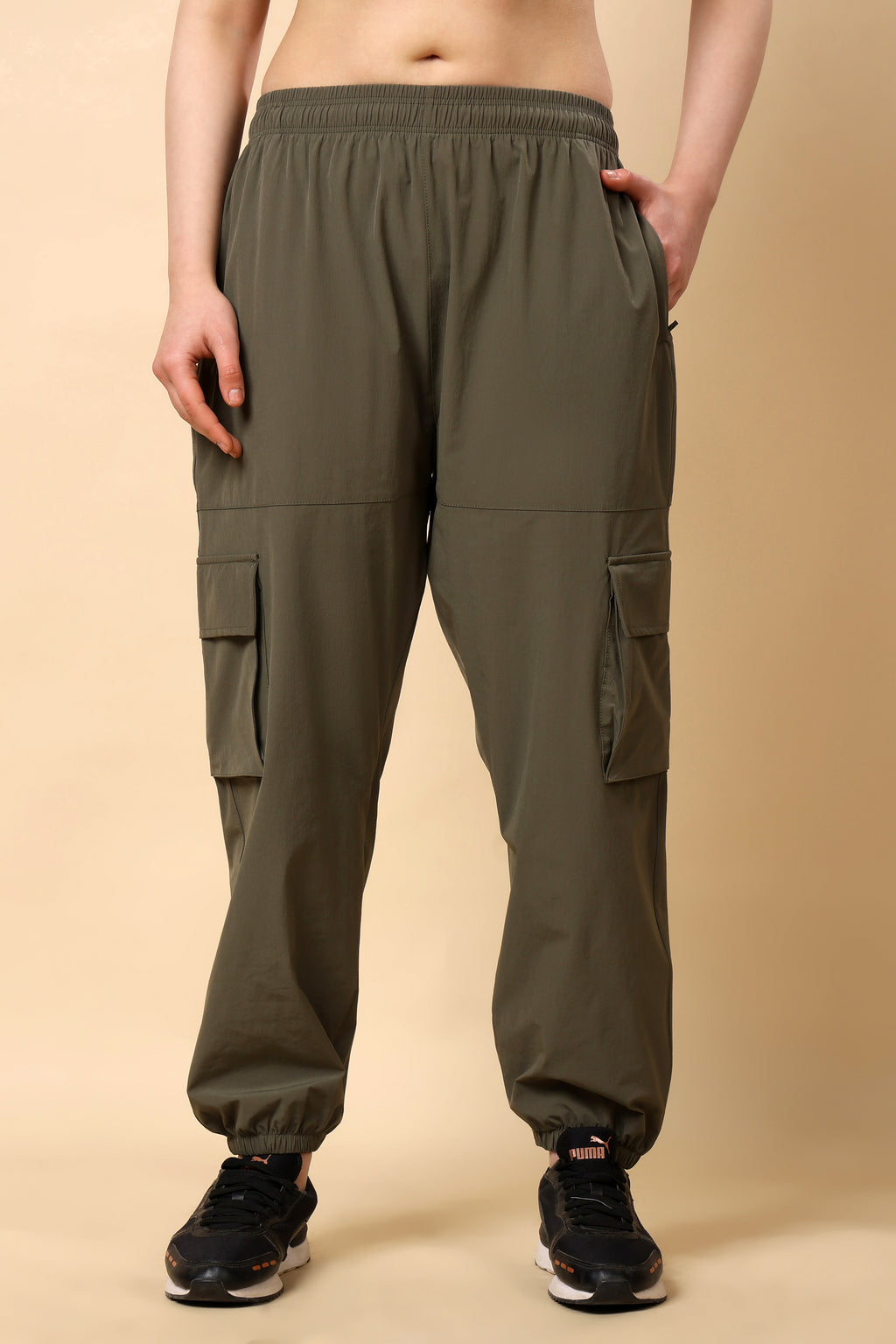 Olive Green Mid Rise Joggers