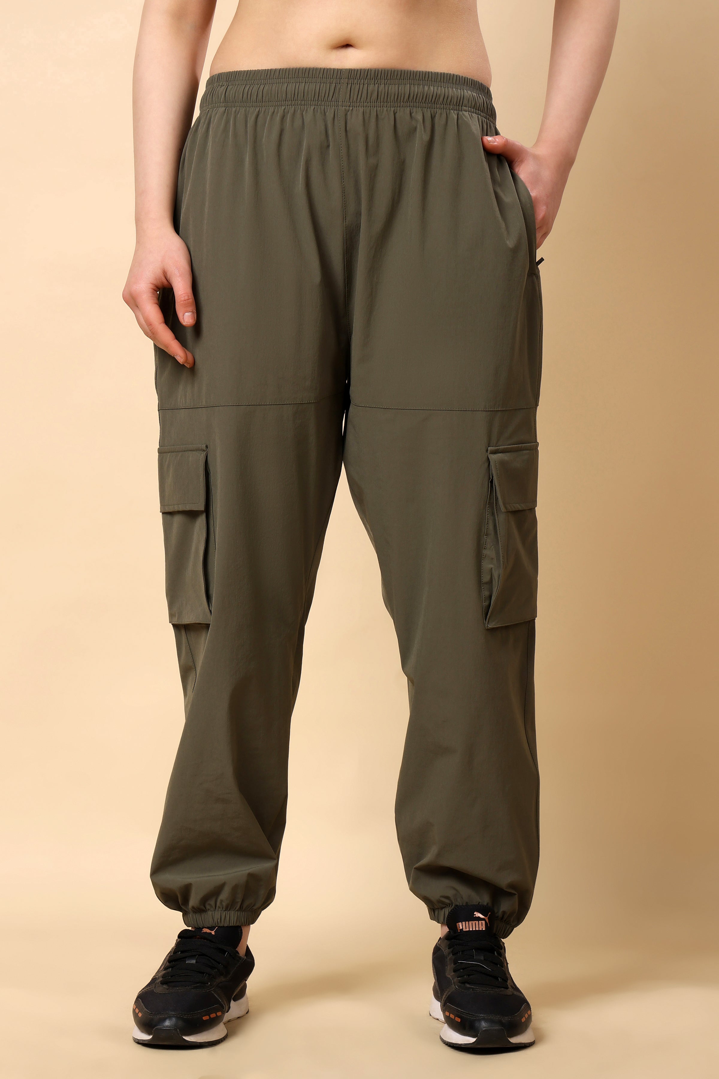 Olive Green Mid Rise Joggers