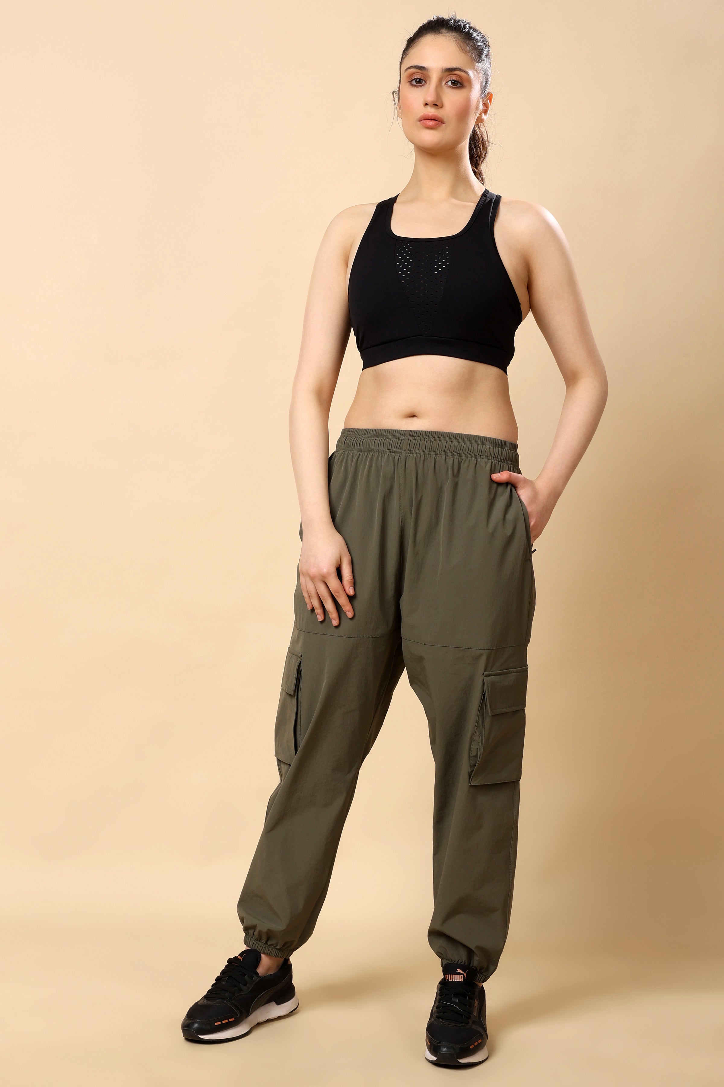 Olive Green Mid Rise Joggers