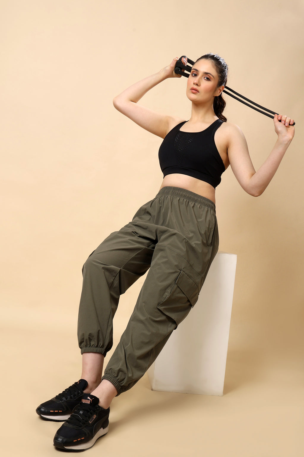 Olive Green Mid Rise Joggers