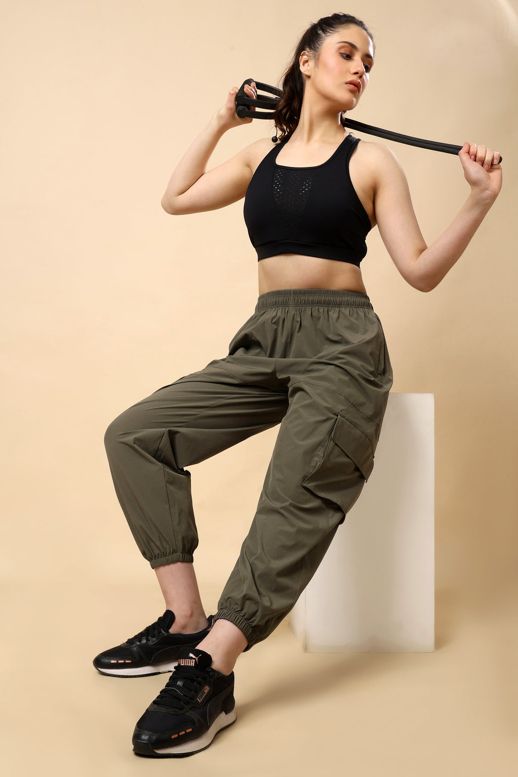 Olive Green Mid Rise Joggers