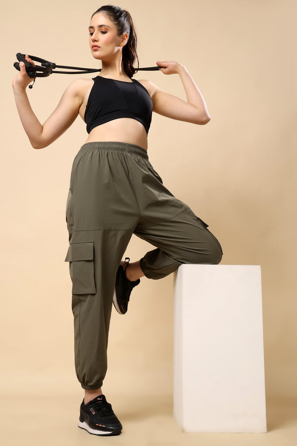Olive Green Mid Rise Joggers