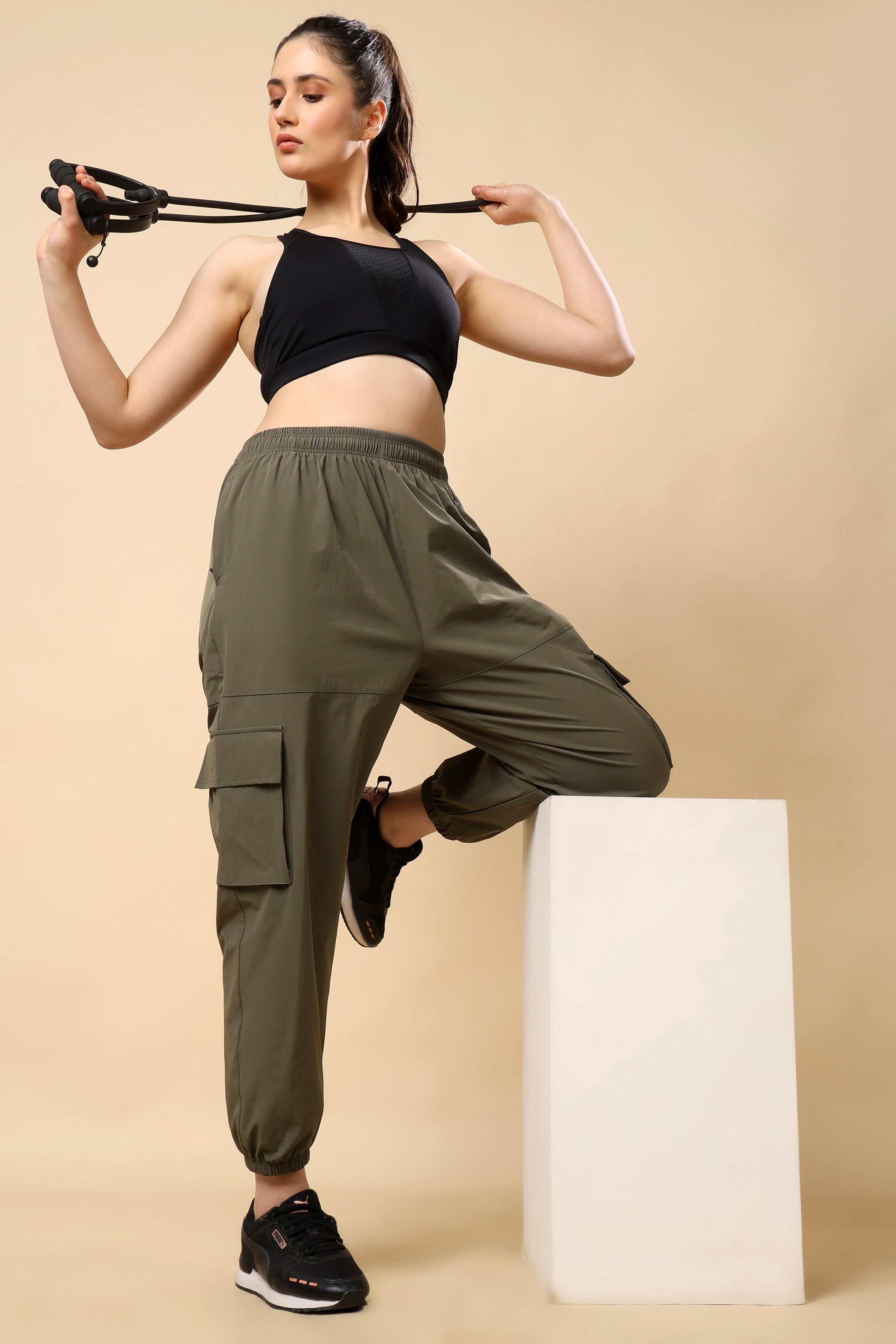 Olive Green Mid Rise Joggers