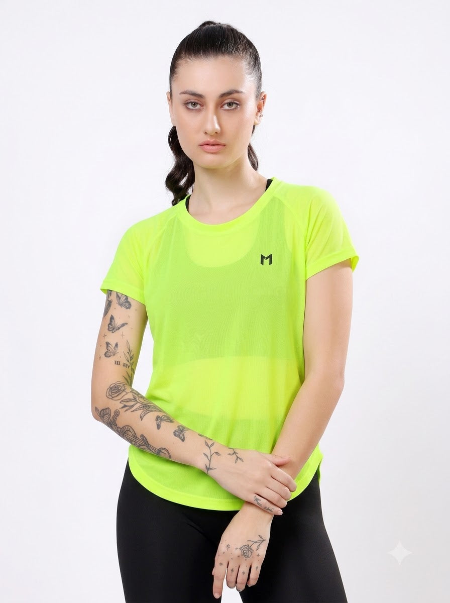 Neon Green colour mesh tee – Flexible Fit, Breathable Mesh, Stylish Comfort