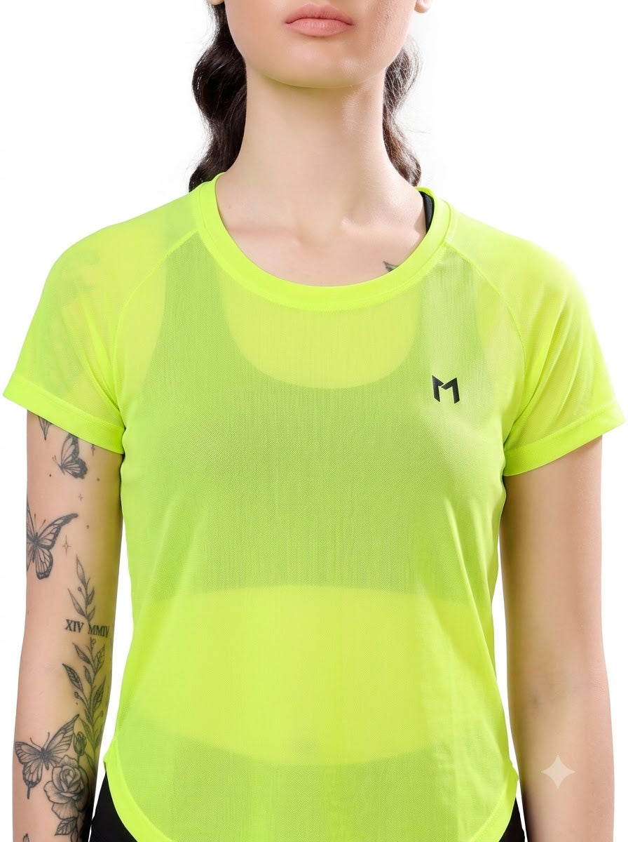 Neon Green colour mesh tee – Flexible Fit, Breathable Mesh, Stylish Comfort