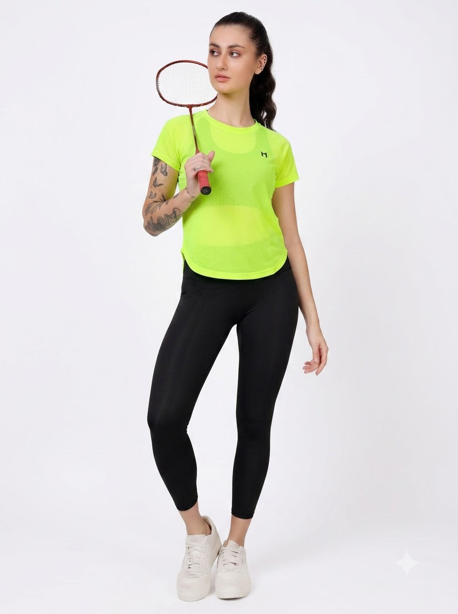 Neon Green colour mesh tee – Flexible Fit, Breathable Mesh, Stylish Comfort