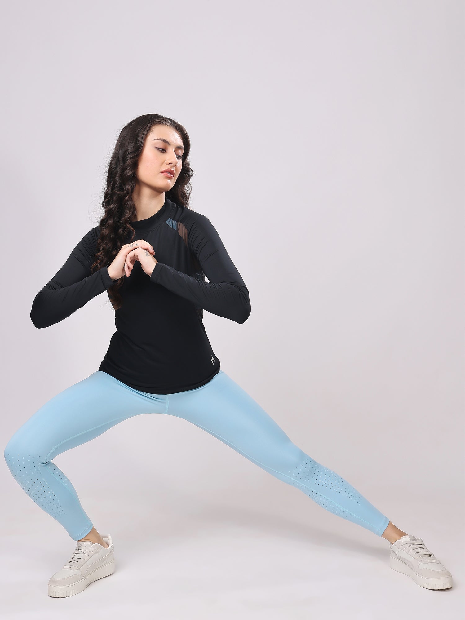 Black All for Glam Mesh Tee – Stylish Fit, Side Mesh Panels, All-Day Comfort