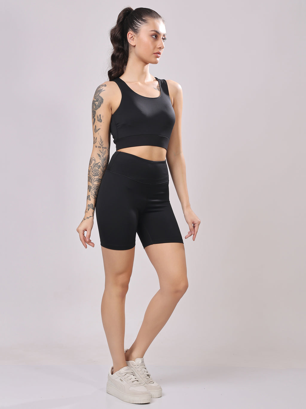 FitFushion Black Short Co-ord Set – Breathable Design, Stylish Look, Comfortable Fit