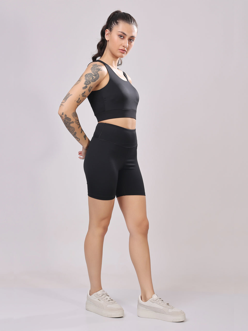 FitFushion Black Short Co-ord Set – Breathable Design, Stylish Look, Comfortable Fit