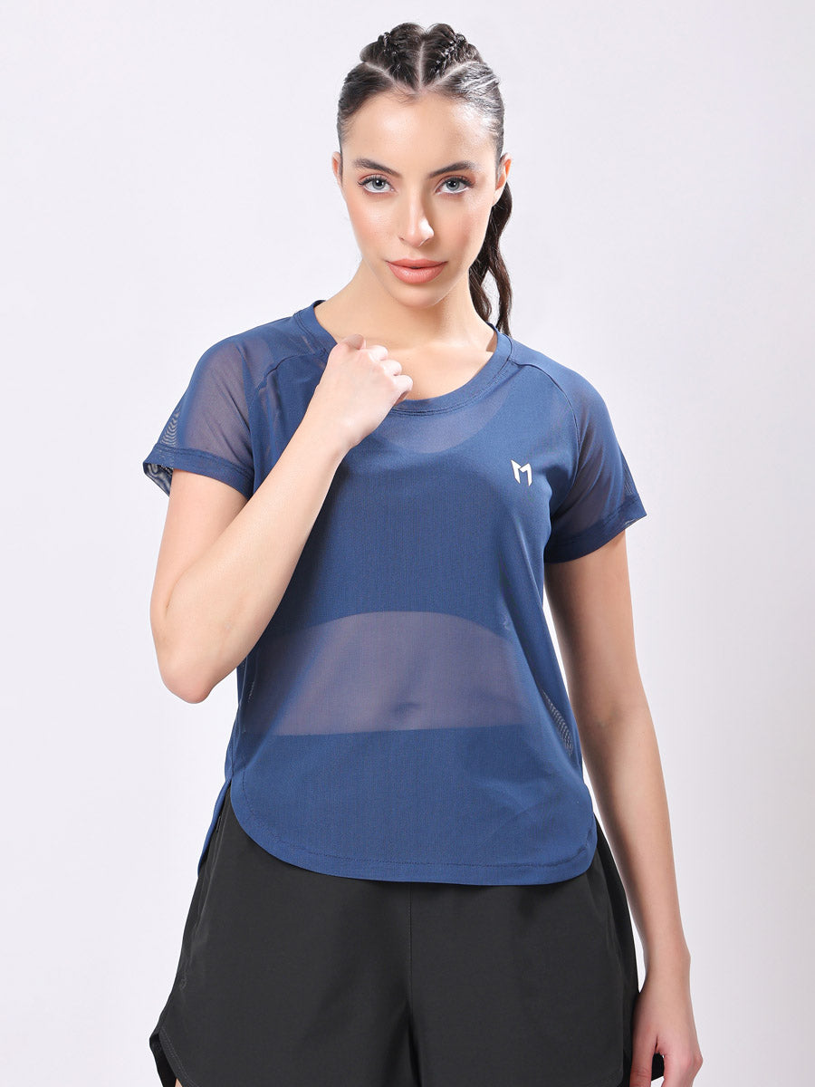 Air Force Blue Mesh Tee – Soft Feel, Stretchy Fit, Breathable Design