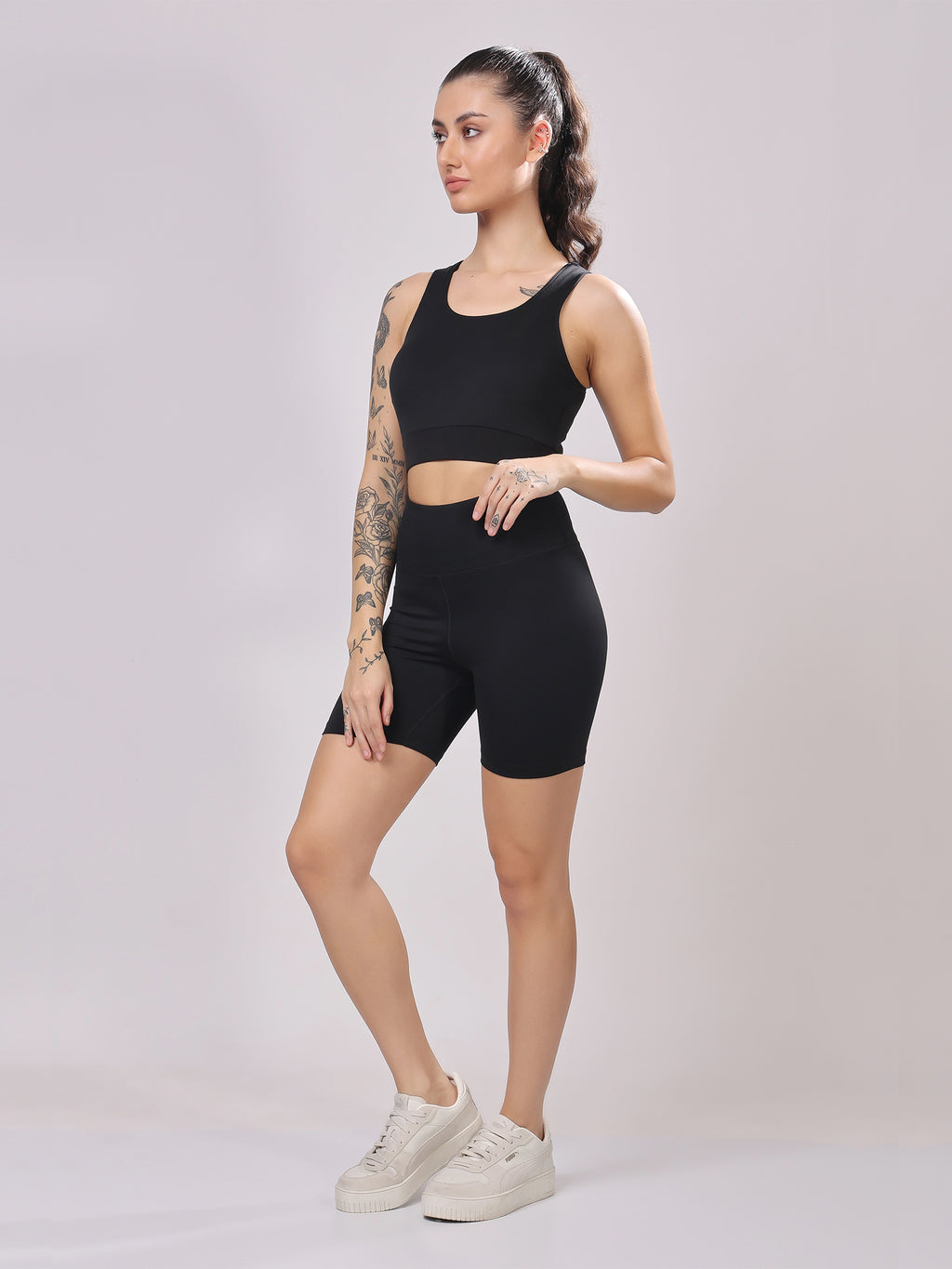 FitFushion Black Short Co-ord Set – Breathable Design, Stylish Look, Comfortable Fit