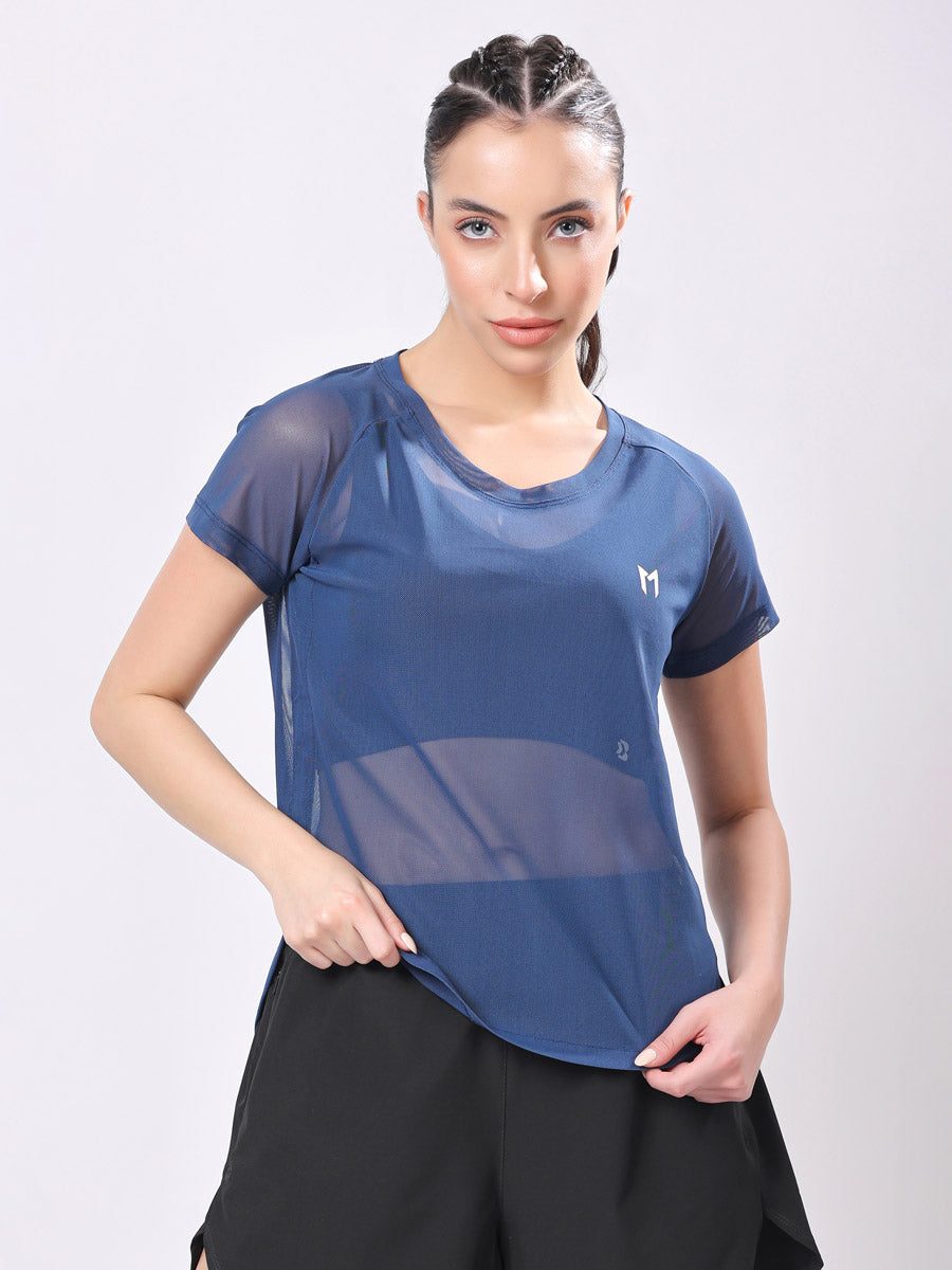 Air Force Blue Mesh Tee – Soft Feel, Stretchy Fit, Breathable Design