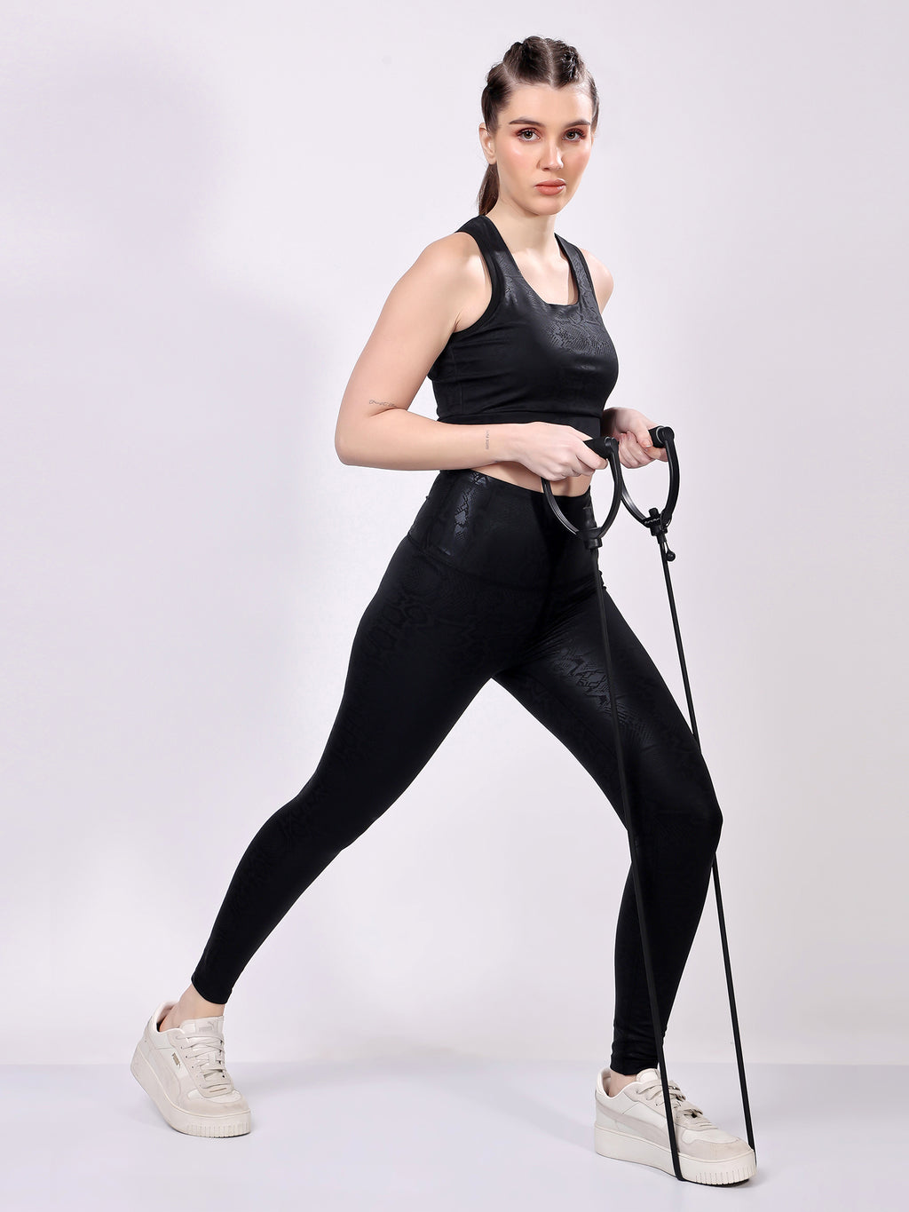 Black Snake Skin Co-Ord Set – Stretchable, Stylish, Supportive Fit