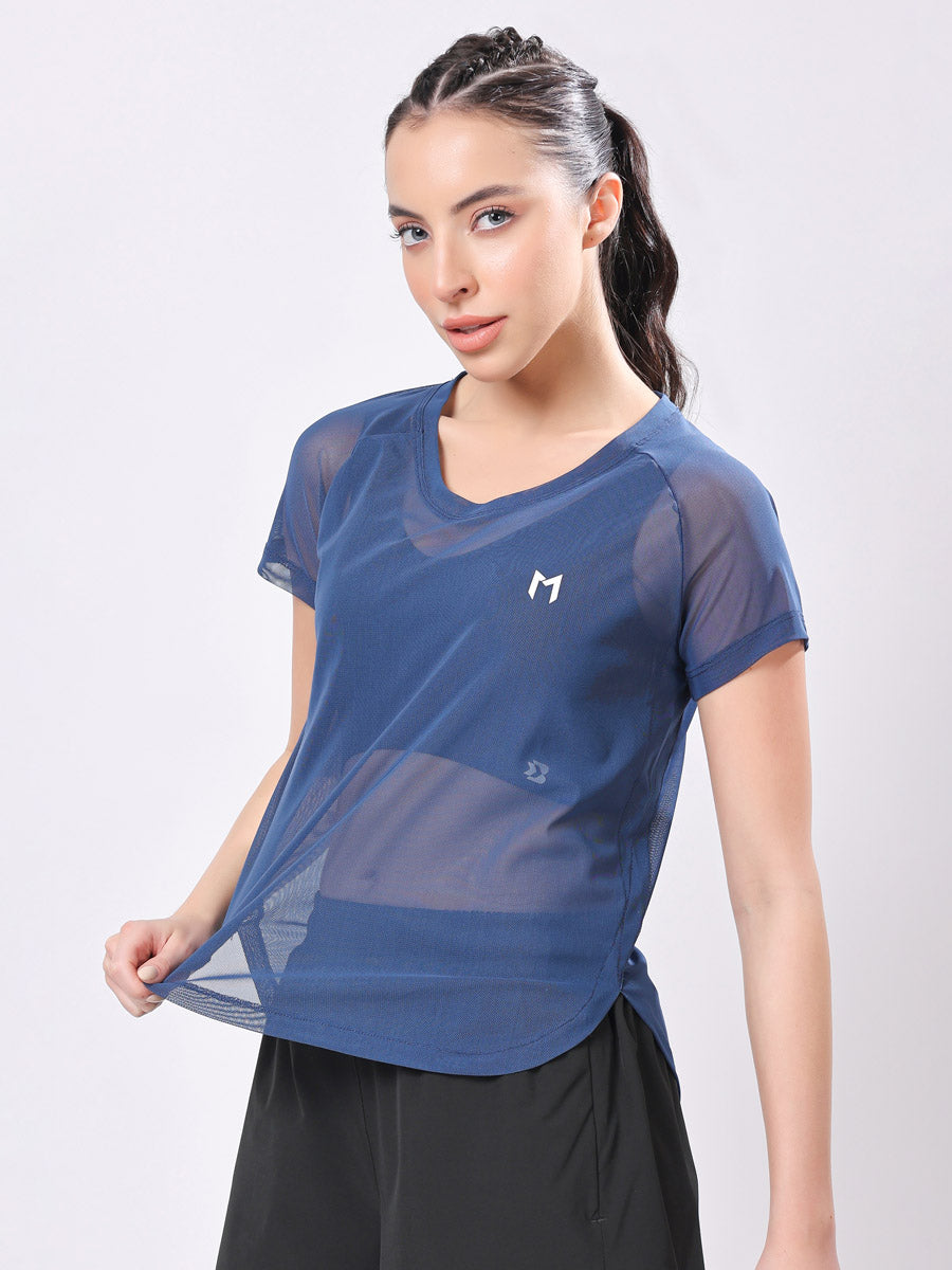 Air Force Blue Mesh Tee – Soft Feel, Stretchy Fit, Breathable Design