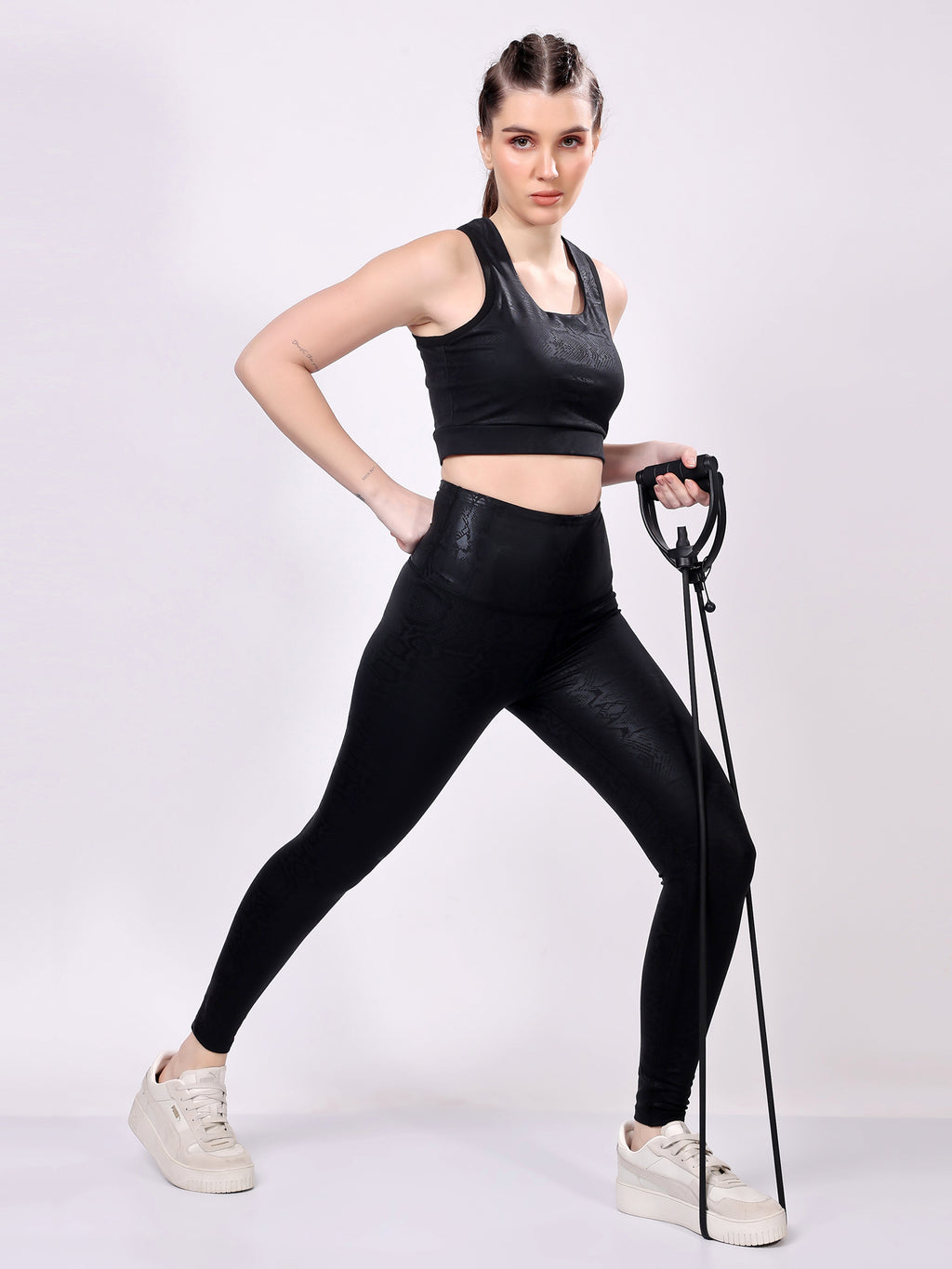 Black Snake Skin Co-Ord Set – Stretchable, Stylish, Supportive Fit