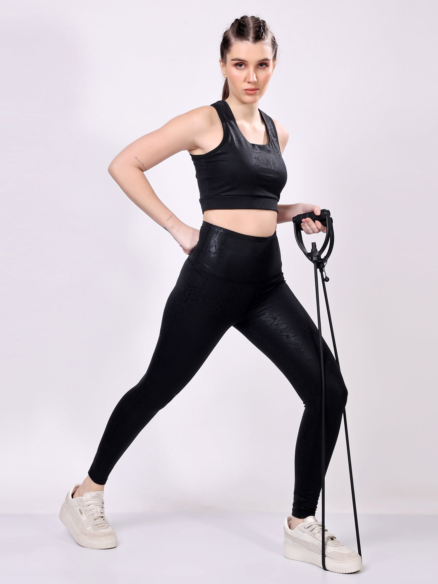 Black Snake Skin Co-Ord Set – Stretchable, Stylish, Supportive Fit