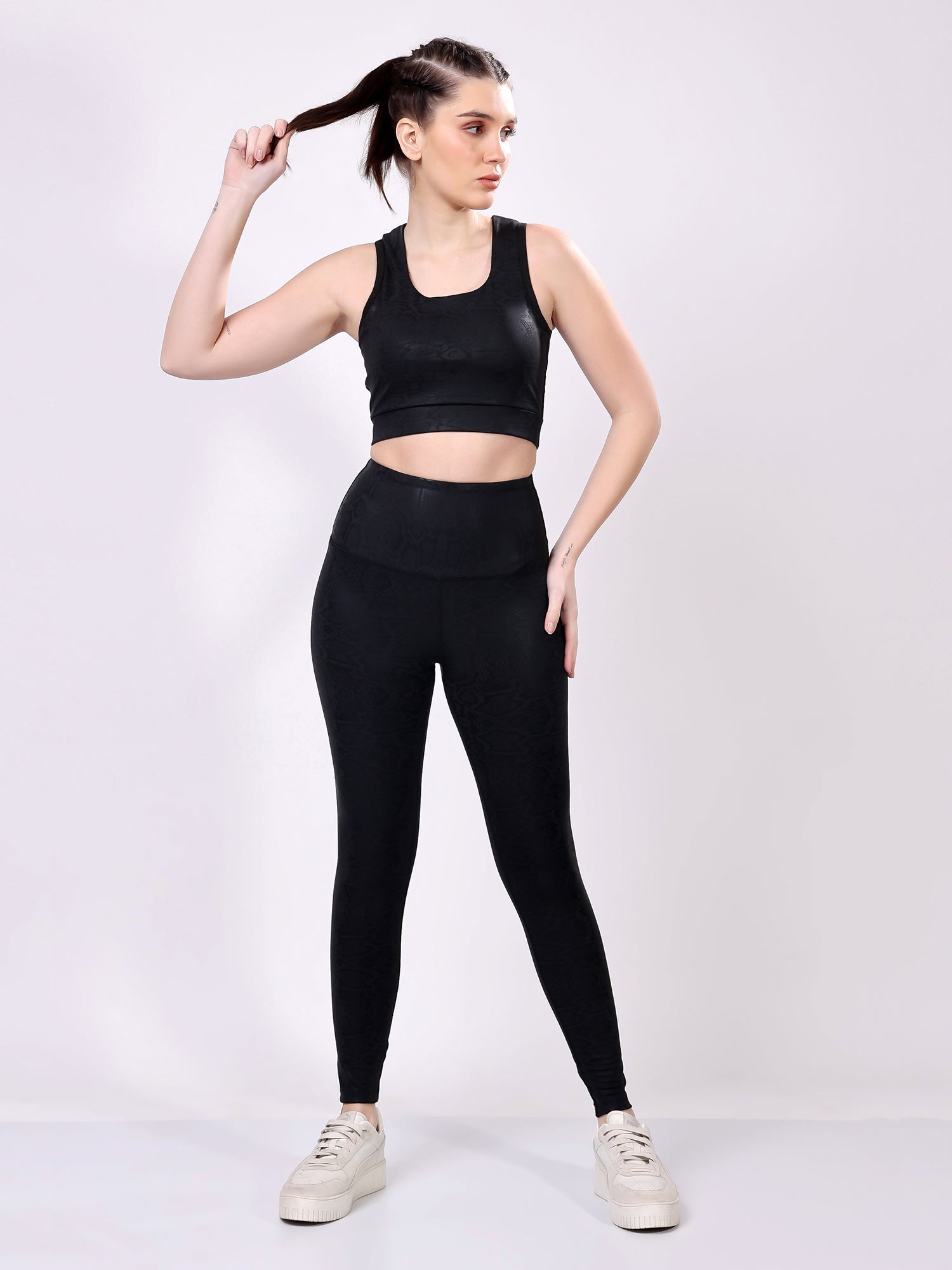 Black Snake Skin Co-Ord Set – Stretchable, Stylish, Supportive Fit