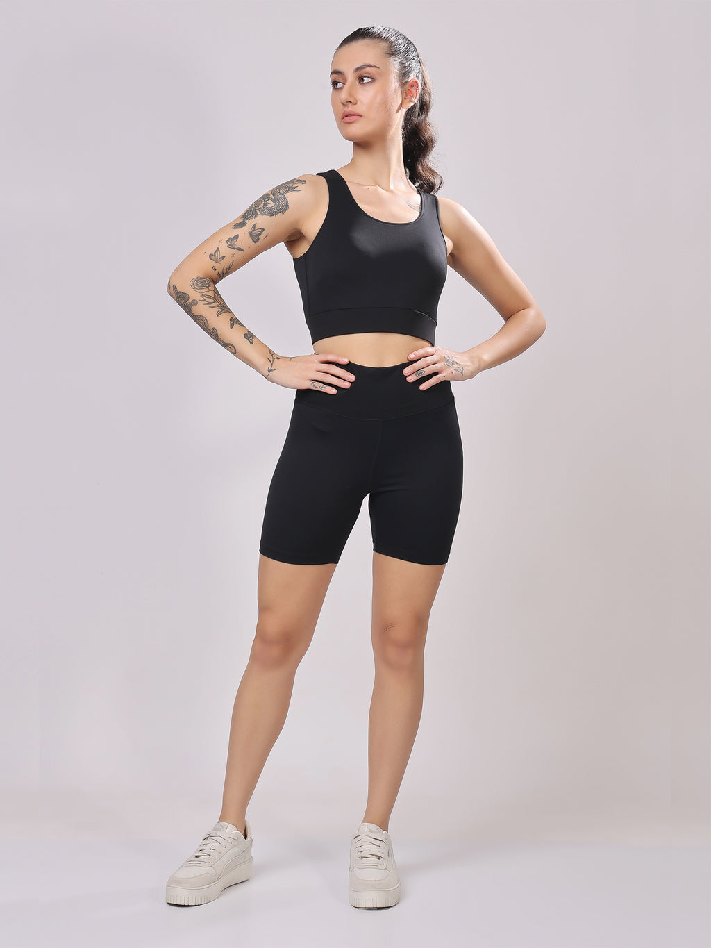FitFushion Black Short Co-ord Set – Breathable Design, Stylish Look, Comfortable Fit
