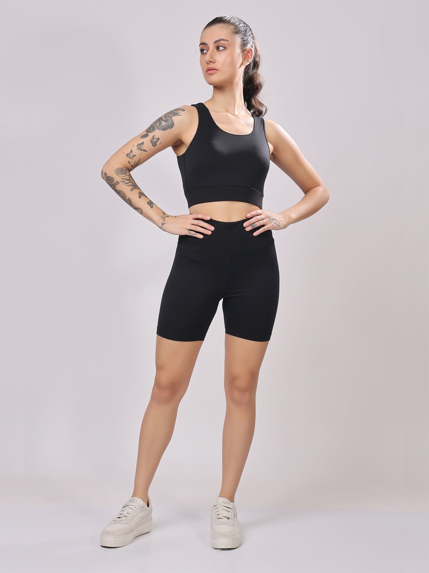 FitFushion Black Short Co-ord Set – Breathable Design, Stylish Look, Comfortable Fit