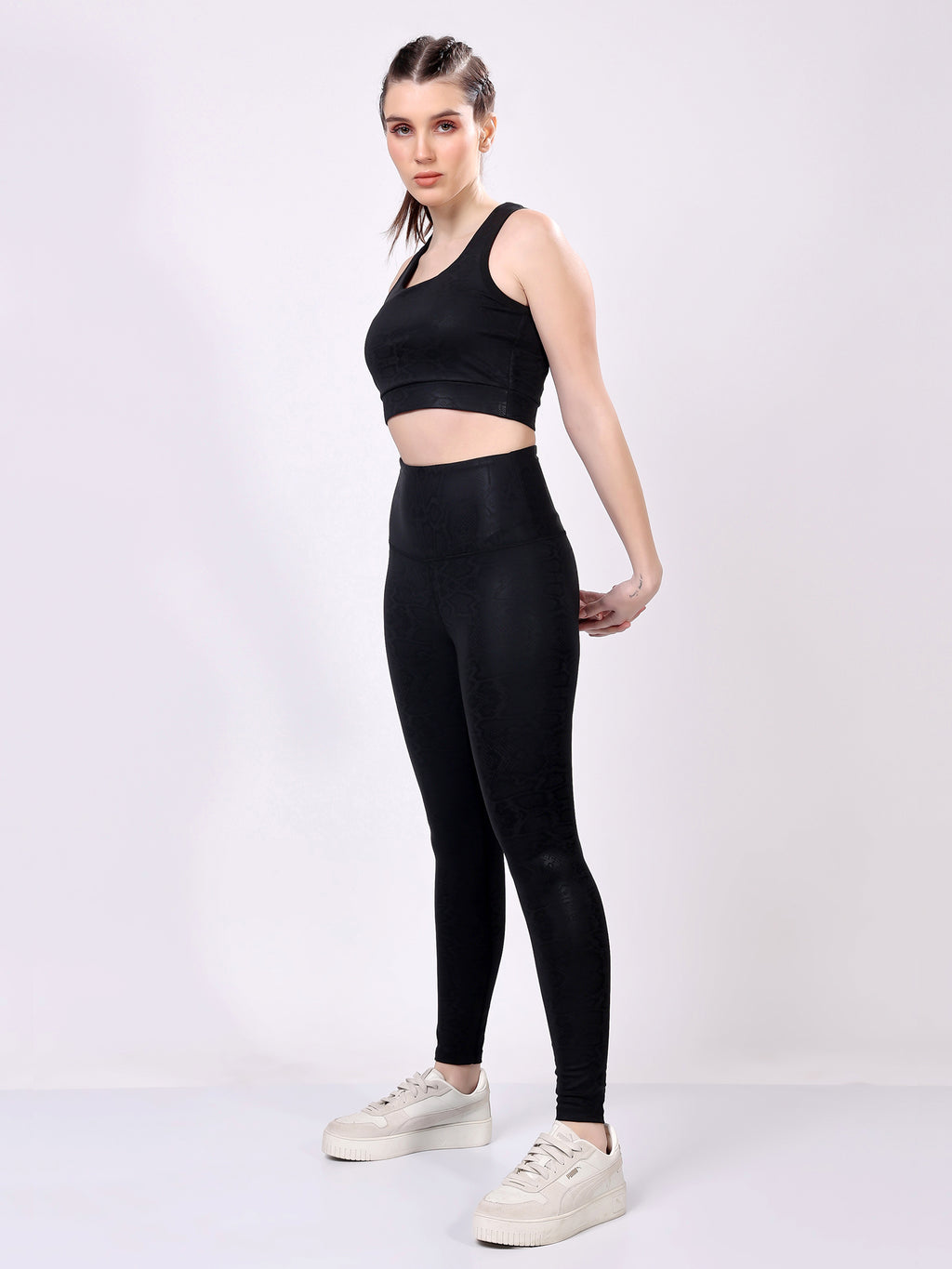 Black Snake Skin Co-Ord Set – Stretchable, Stylish, Supportive Fit