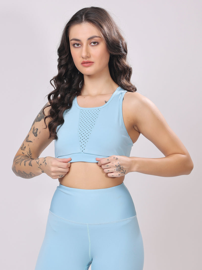 Premium Laser Sky Blue Co-Ord Set – Flexible Stretch, High-Waisted Fit, Ultimate Comfort