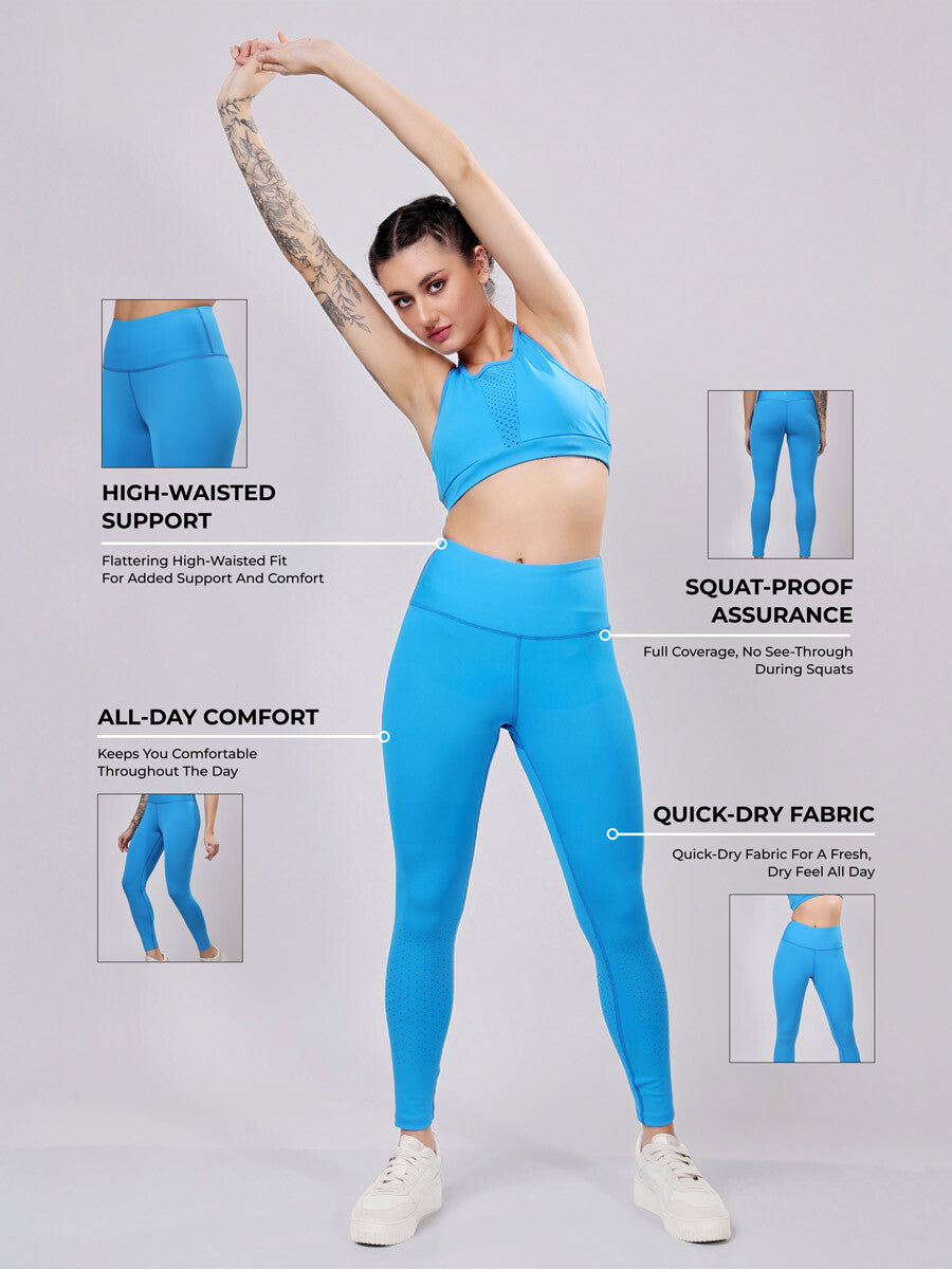 Laser Electric Blue Leggings – Unique Shade, All-Day Comfort, Sweat Wicking