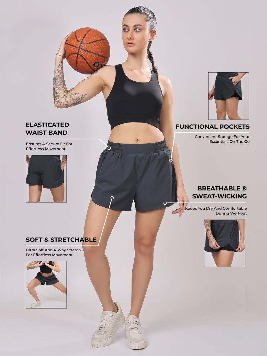 Dark Grey Dual Shorts – Sweat Wicking, Lightweight, Perfect Stretch