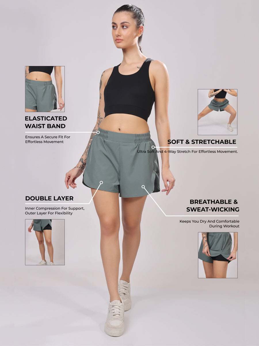 Teal Dual Shorts – Quick Dry Fabric, Ultra Comfort, Active Fit