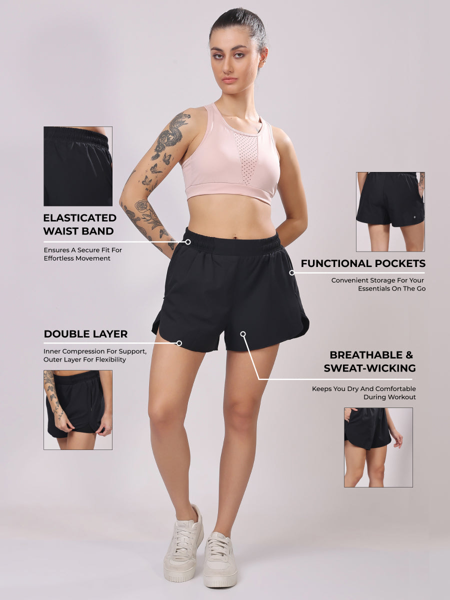 Black Dual Shorts – Sleek Design, Max Comfort, Gym Ready
