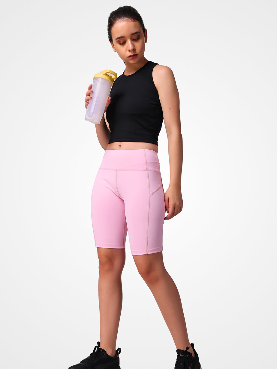 Blush Pink Cycling Shorts – High Waisted, 4-Way Stretch, Ultra Comfort