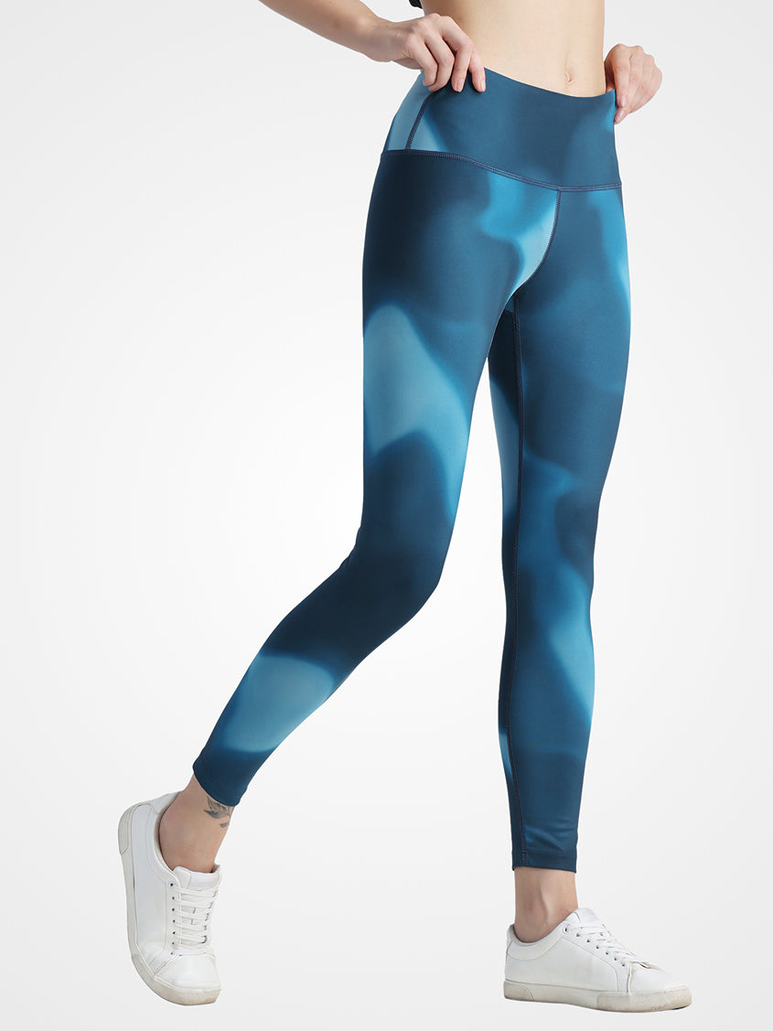 Blue Printed Essential Leggings – Soft Stretch, Sleek Design, High Waist