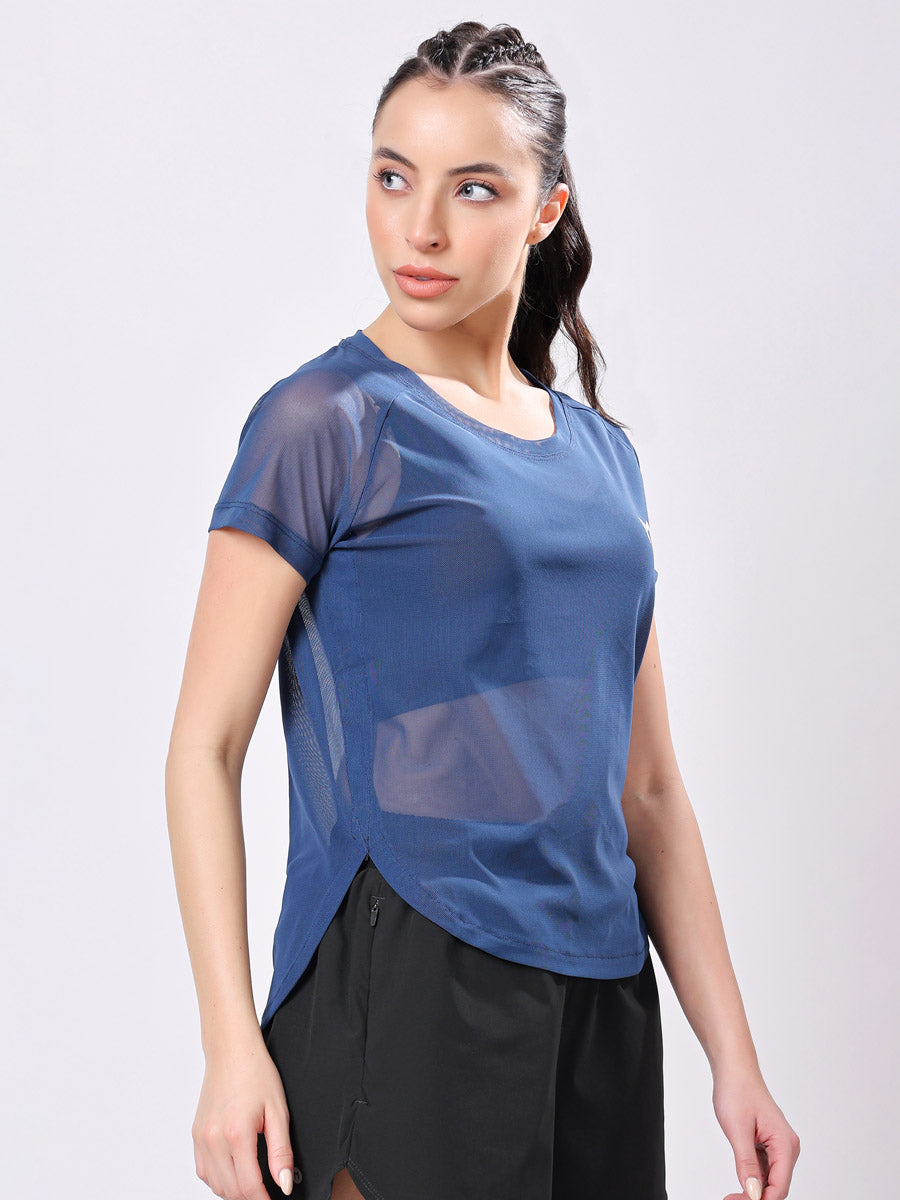 Air Force Blue Mesh Tee – Soft Feel, Stretchy Fit, Breathable Design