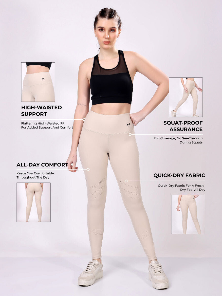 Offwhite Laser Leggings – Sleek Design, All-Day Comfort, Stretchable