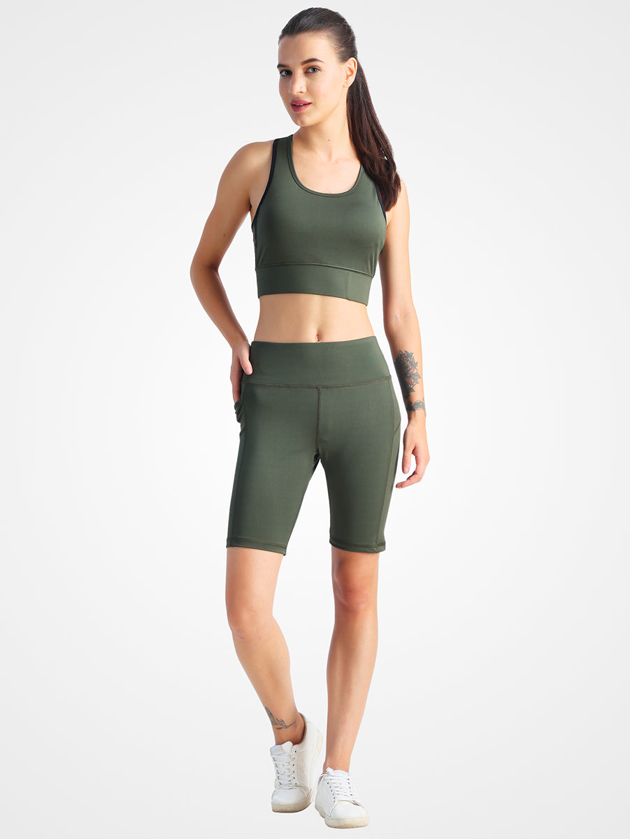 Olive Short Co-Ord Set – Soft Fabric, High-Waisted Fit, All-Day Comfort