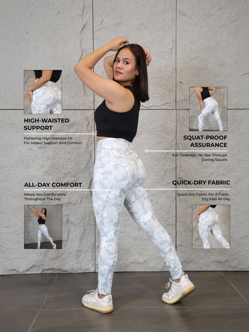 White Grey Abstract Leggings – Modern Design, Ultra Soft Fabric, Flexible Fit