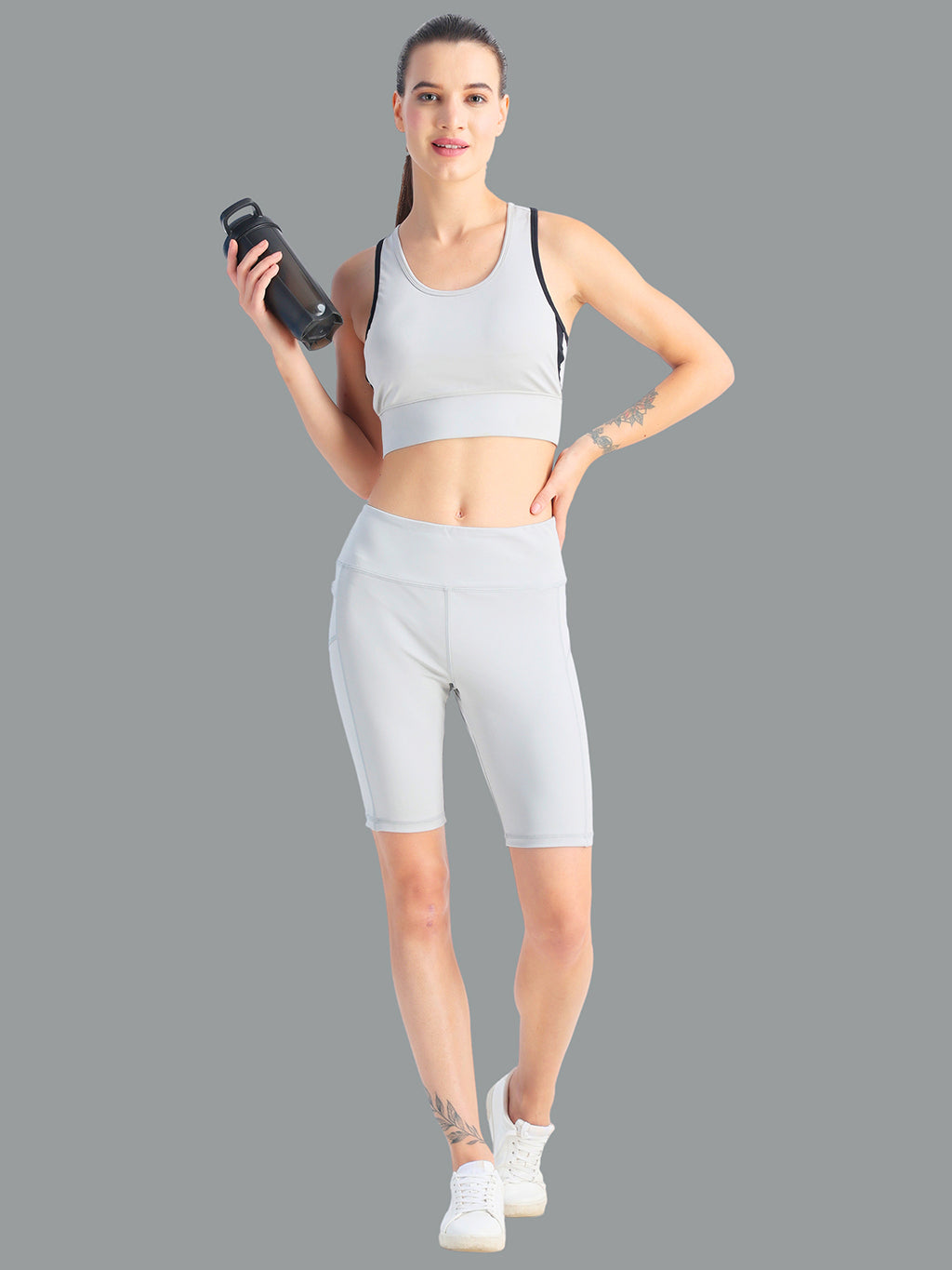 Light Grey Short Co-Ord Set – Stretchable Fabric, Supportive Fit, Versatile Wear