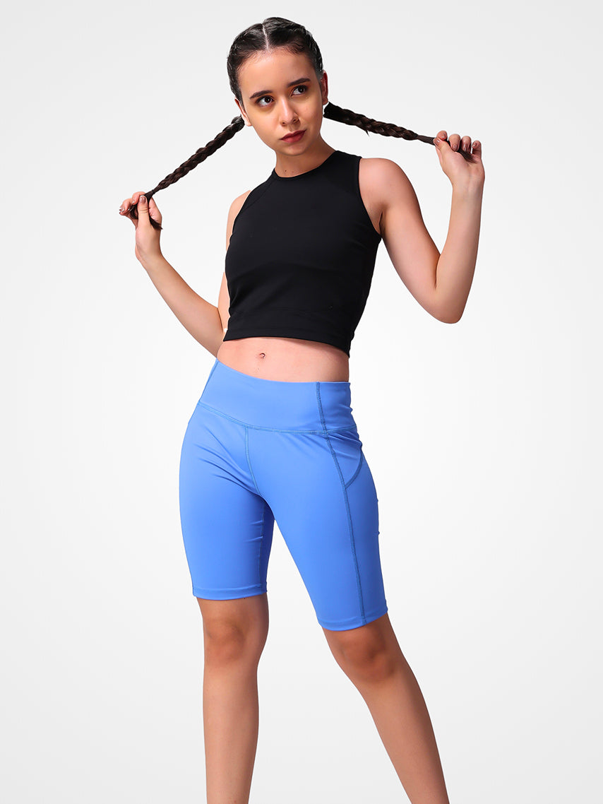 Electric Blue Cycling Shorts – Stretchable, Soft Fabric, Stylish Look