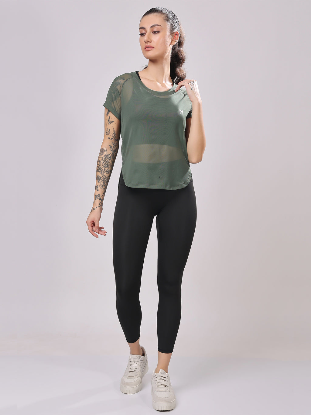 Olive Green Full Mesh Tee – Versatile Fit, Mesh Panels, Everyday Comfort