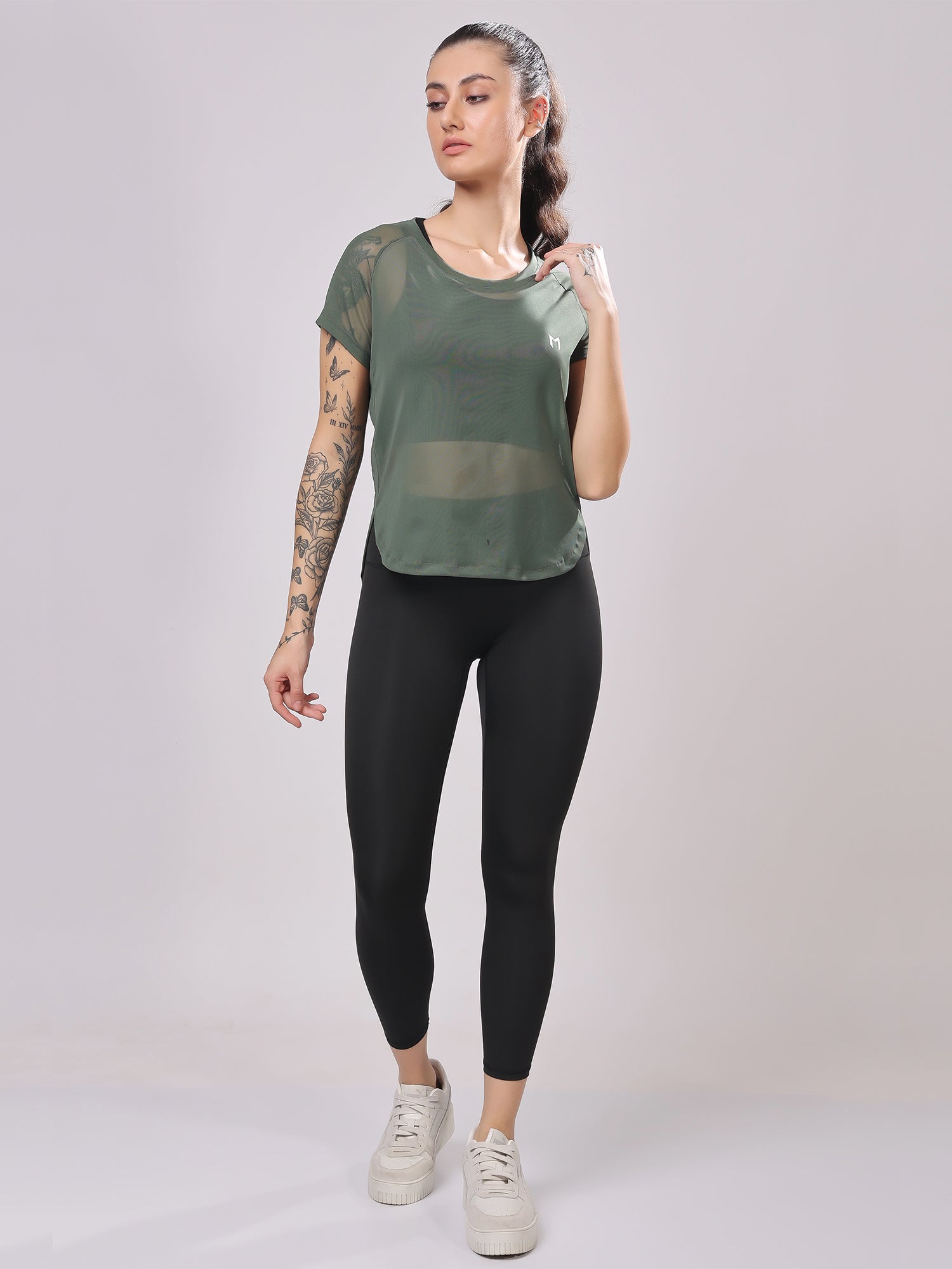 Olive Green Full Mesh Tee – Versatile Fit, Mesh Panels, Everyday Comfort