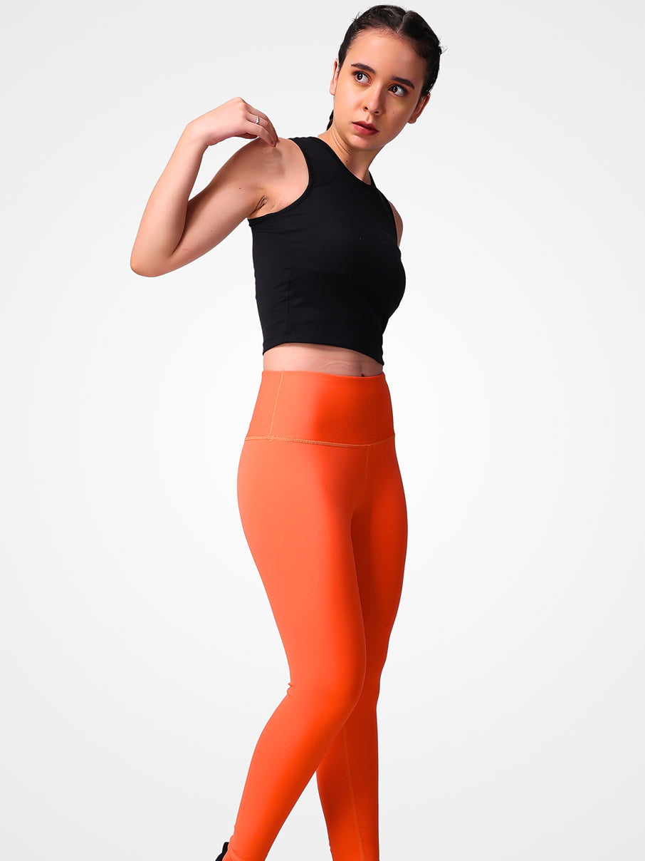 Orange Plain Leggings – Bold Color, Sweat Proof, Ultra Comfort