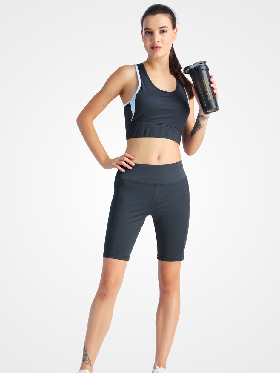 Blue Short Co-Ord Set – Flexible, High-Waisted Fit, Comfortable