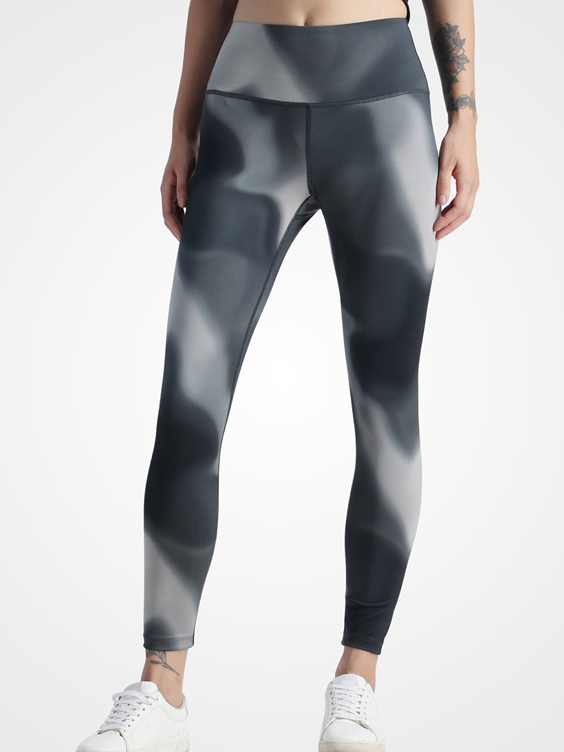 Grey Printed Essential Leggings – Sweat Wicking, Ultra Soft, Stretchable
