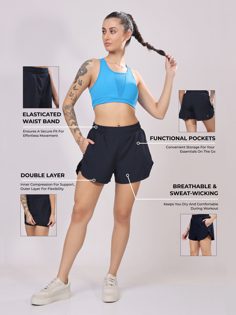 Navy Blue Dual Shorts – Soft Feel, Flex Fit, All Day Comfort