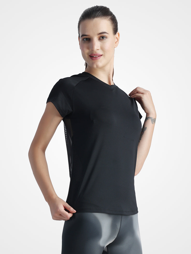Black Back Mesh Tee – Soft Feel, Stretchy Fit, Breathable Design