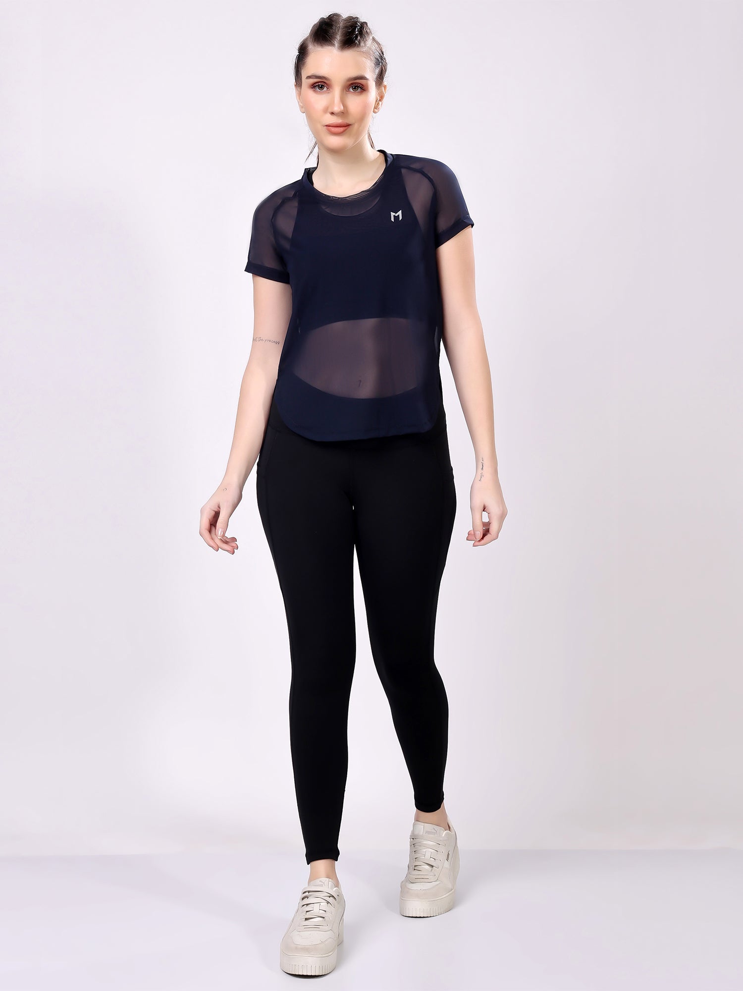 Navy Blue Full Mesh Tee – Flexible Fit, Breathable Mesh, Stylish Comfort